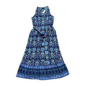 NWT - Talbots Blue Paisley Maxi Dress 8P 100% Cotton Belted